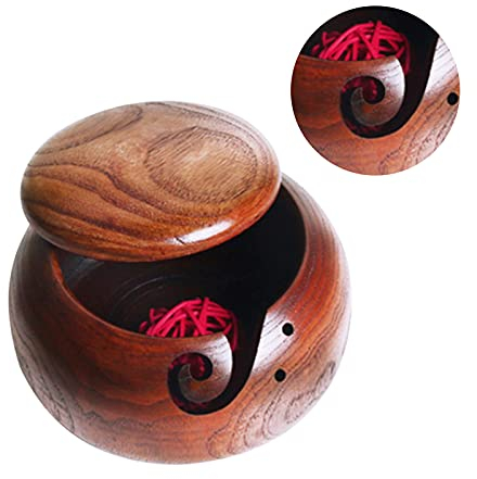 Mokyler Bol en bois pour crochet, bol à crochet fait à la main, support de laine pour tricoter, crochet, cadeau, bol de crochet pour accessoires de tricot