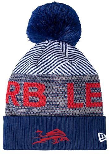 RB Leipzig New Era Kinder Bommelmütze - Dynamischer Bulle - Beanie Kids Wintermütze Mütze mit Bommel RBL - Plus Lesezeichen Wir lieben Fußball