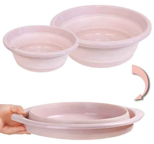 SIC - Bassine Pliable, Bassine Plastique (37+31cm, Rose) Panier Linge Pliable, Petite Bassine, Bol Pliable, Utile dans la Salle de Bains, Cuisine, Jardin, Camping, en Caoutchouc thermostatique