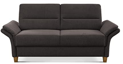 CAVADORE 3er Sofa Wyk / 3-Sitzer-Couch im Landhausstil mit Federkern + Holzfüßen / 186 x 90 x 89 / Chenille, Braun