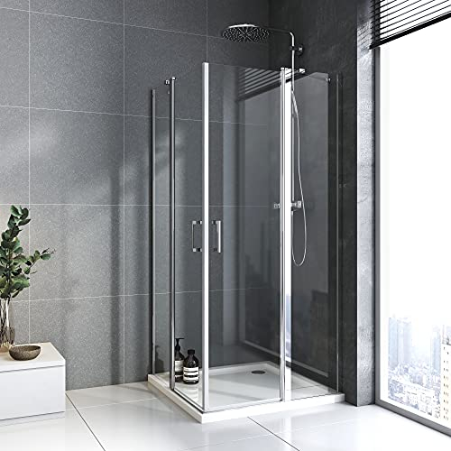 Duschkabine 90 x 90cm Eckeinstieg Schwingtür Pendeltür mit Festem Segment 6mm NANO ESG Sicherheitsglas Duschabtrennung Duschwand Höhe 185cm