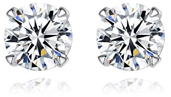 Musihy Sterling Silber Ohrstecker Für Frauen Ohrstecker Couple Geschenke Runde Form Weißer Moissanit Weißgold Plattiert
