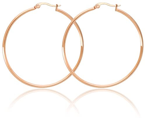 Musihy 316L Chirurgischer Edelstahl Huggie Creolen Creolen Für Frauen Pärchen Geschenk Polierter Kreis Roségold 50mm