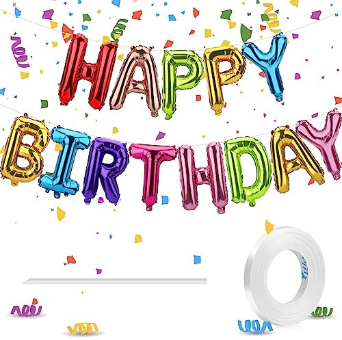 Happy Birthday Ballons Banner, 16inch Mylar Folien Buchstaben Luftballons Geburtstag, Geburtstagsparty Dekorationen und Zubehör für Kinder und Erwachsene