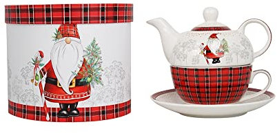 MAZZEO CHRISTMAS Teiera Decorativa Natalizia in Ceramica con Tazza
