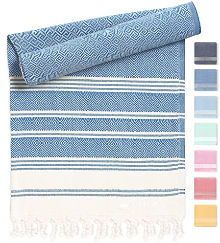 Fit-Flip Telo hammam – asciugamano mare cotone antisabbia XXL – asciugatura rapida - teli sauna fouta, asciugamani spiaggia ideale come sarong e per doccia – Blu – 100x200cm Diamond