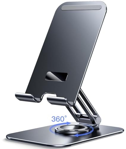JETech Tablet Stand, Adjustable Swivel Desktop Holder with 360 Degree Rotating Base, Foldable Cradle for iPad/iPad Pro/Air/Mini, Galaxy Tab A8/A7 Lite/A7/S8/S7, Tab/Phones(4-13), Grey