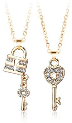 2 STÜCK, Kette mit Anhänger, BFF Halskette Freundschaft Gold Sperre- Schlüssel Anhänger Ketten Halsketten, Beste Freunde für Immer Halsketten, Schmuck Geschenke für Kinder Mutter Schwestern Freunde