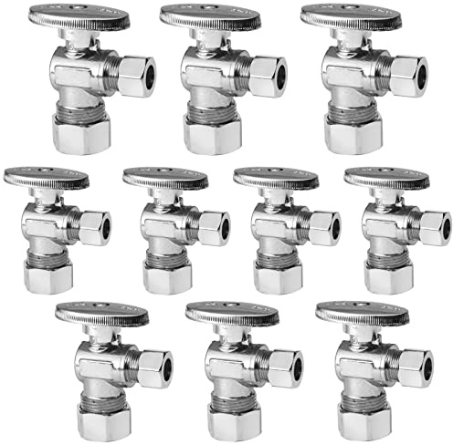 GUOFIS 10 Pack Angle Stop Valve,1/4 Turn Water Shut Off Valves,1/2 Nominal (5/8 OD) Compression Inlet x 3/8 OD Compression Outlet Shut-off Valve Plumbing(VALVE116-10Pack)