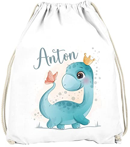 SpecialMe® Kinder Turnbeutel mit Name Dino Dinosaurier Schmetterling personalisierte Geschenke Mädchen Jungen Jungen weiß Unisize
