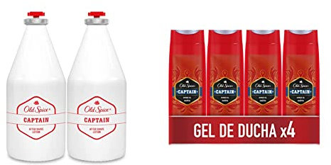 Old Spice Captain Loción Aftershave, PACK x 2, 100 ml & Captain Gel de Ducha y Champú, para Hombres, 400 ml, PACK X4