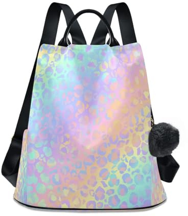 Mnsruu Rainbow Leopard Print Rose Gold Cheetah Backpack Purse for Women Fashion Bag Anti-Theft Travel School Back Pack Rucksack Shoulder Bag