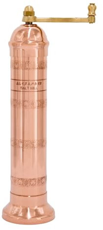 Alexander Home The Original Greek Salt Mill 9 Inch Tall | European Salt Mill Grinder with Crank Handle | Manual Salt Grinder | Salt Refillable - Copper