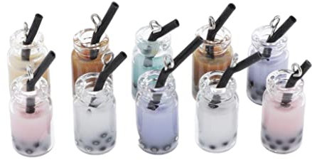 pistro 20 Pcs Resin Pearl Milk Tea Bottle Key Pendants Charms Bead Jewelry Decoration