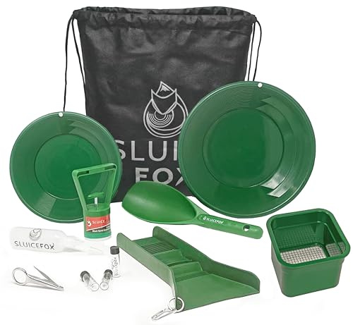 Goldschwenk Kit mit Mini-Schleuderbox – Flexible Gummi-Schleusenbox, schwarzer Sand-Magnet-Trenner, Mini-Klassifizierer, goldene Paydirt Schaufel, Plato para buscar ORO, gratis Tragetasche Rucksack