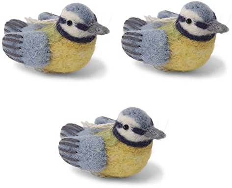 Én Gry & Sif kleine Vögel - Anhänger aus Filz - Frühlings-Deko (3 Stück) (Blaumeisen)