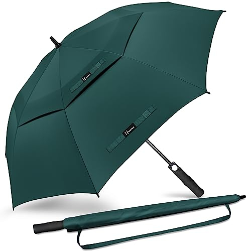 NINEMAX Golf Schirm Sturmfest XL,Übergröße Regenschirm Automatisch Öffnen,Extra Große Regenschirme Doppeltes Vordach für Reisen,Golfen(Dunkelgrün)