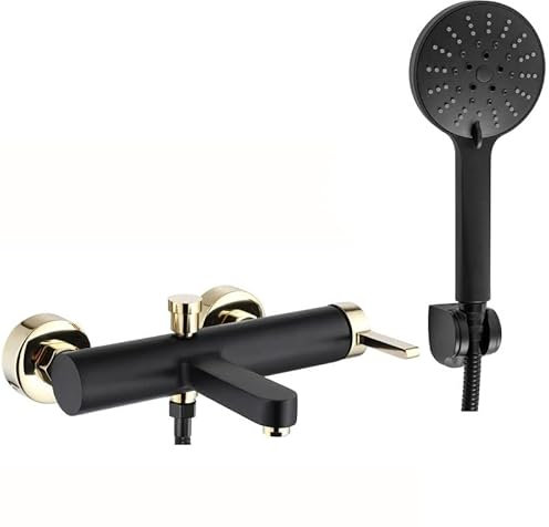 Rea POLO BLACK GOLD RUBINETTO VASCA Miscelatore Vasca con Doccia in Ottone per Bagno Caldo e Freddo Regolabile (Nero Opaco/Oro)