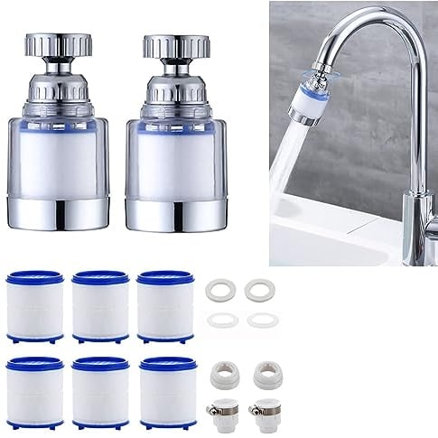 2 pièces filtre a eau robinet,filtre robinet anti calcaire,avec élément filtrant en coton PP 6 pièces et adaptateur universel pour évier, cuisine, salle de bain
