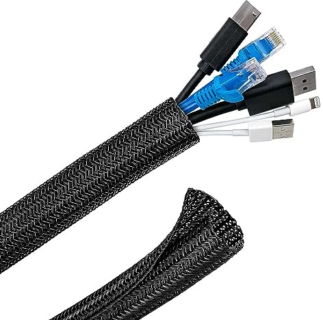Flexibel Gewebter Kabelschlauch, Kabelschutz zuschneidbar Schwarz, Selbstschließend Kabelmantel, Kabelmanagement Spiralschlauch, Cable Tidy Sleeve für TV PC Heimkino Automobilkabel (3M, 13mm)