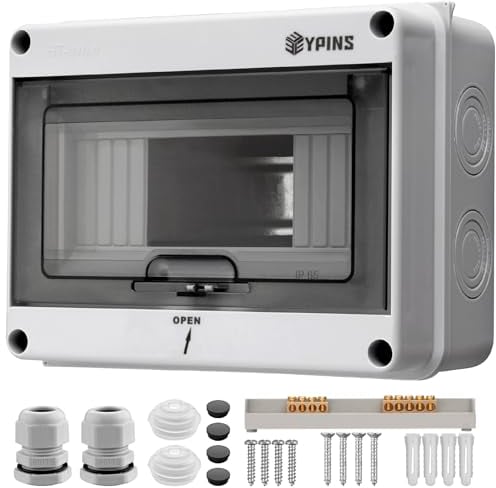 EYPINS Verteilerkasten 1-Reihig 8 Module, Kleinverteiler IP65 Feuchtraum Sicherungskasten mit umlaufender Dichtung für Garten oder Außenbereichen