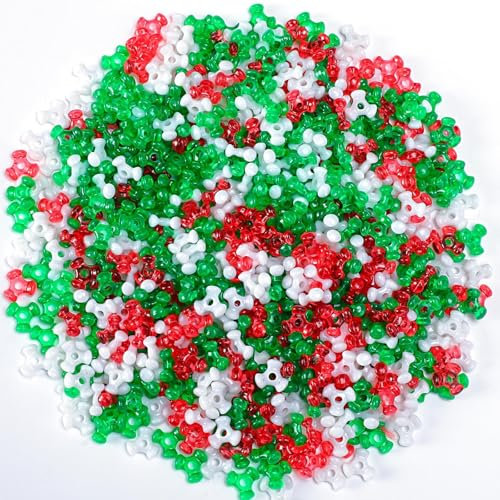 Christmas Tri Beads,UPINS 1200Pcs Plastic Tri-Shaped Beads for Craft Wreath Candy Cane-Xmas Holiday Tree Decorations Christmas Beaded Ornament Kit, 125-5032