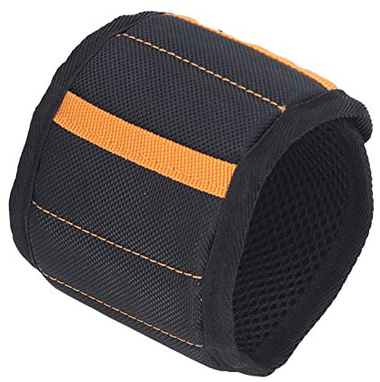 Tissting Männer Magnetarmband mit 5 Starken Magneten, Doppeltaschen Magnetisches Armband 9 x 38 cm Schwarz Oxford Stoff Magnetic Wristband Magnetarmband für Schrauben Bohrer Nägel