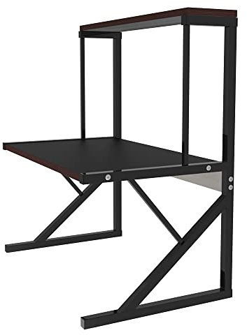 HUOLE Scaffalatura Mobile Scaffale Porta Spezie Microonde Struttura in Metallo con 2 Ripiani Mensole in Legno Organizer Mensola Porta Utensili Strumenti Cucina Design Moderno-65 * 54 * 30 cm-nero