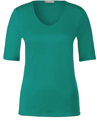 Street One Damen A317665 Basic Kurzarmshirt, Intense Aqua, 34 EU