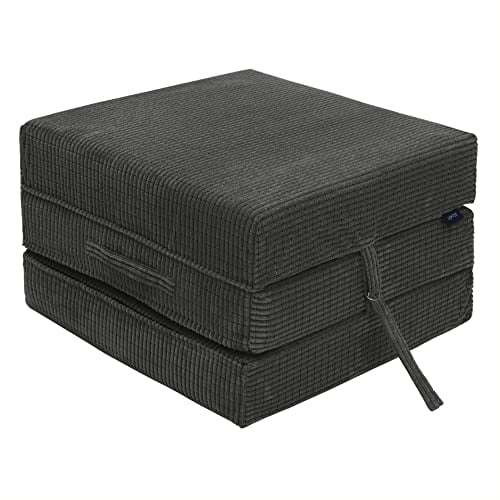 Loft 25 Cord Klappmatratze mit FaserFüllung, Gästematratze, 3-teilige Faltmatratze, Matratze, Klappbar, Faltbare Kamping Bett Bequemer Futon Sofa Bett mit Tragegriff (Holzkohle)