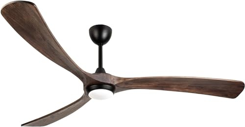 Ovlaim 183cm Ventilador de Techo de Madera Silencioso con Motor de CC, Luz y Mando a Distancia, Ventilador de Techo Exterior de 3 Palas para Salón Grande Garaje, Roble y Negro