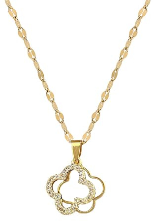 Hanaoops Halskette Damen Kleeblatt Anhänger Halskette Anhänger Halsketten mit Zirkon Kleeblatt Anhänger aus Onyx Halskette Gold Kette Schmuck Geschenke für Mädchen