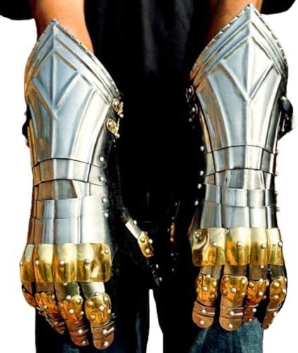 Mittelalterliche Fingerpanzerhandschuhe historische Nazgul Armhandschuhe Eisen Stahl Ritter Larp Krieger Gauntlet Wikinger Arm Handschuhe Rollenspiel Kostüm, silber, Einheitsgröße