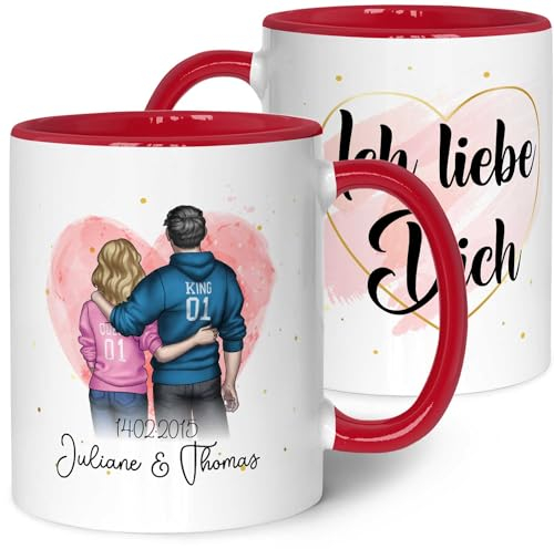 GRAVURZEILE Bedruckte Tasse mit Konfiguration - Paarmotiv zum selbst gestalten - Personalisierbares Geschenk für Paare & Partner - Geschenke für Sie & Ihn zum Valentinstag - Farbe: Rot