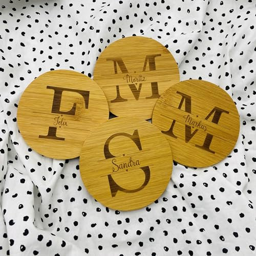 personalisierter Untersetzer aus Bambus | individuelles Geschenk zur Hochzeit oder zum Geburtstag | Jubiläum der Firm