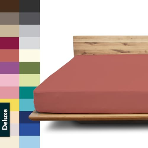 JONA SLEEP® Deluxe Spannbettlaken, Spannbettlaken in Hotelqualität - 240 g/m² - 150 Wäschen Garantie | Made in Austria (Kirsch, 180-200 x 200-220 cm)