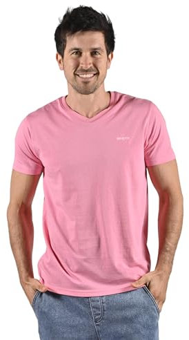 SCOTT T-Shirt Roche Uni en Coton Col V Manches Courtes (FR/ES, Alpha/Lettres, TG, Taille Normale, Taille Normale, Rose)