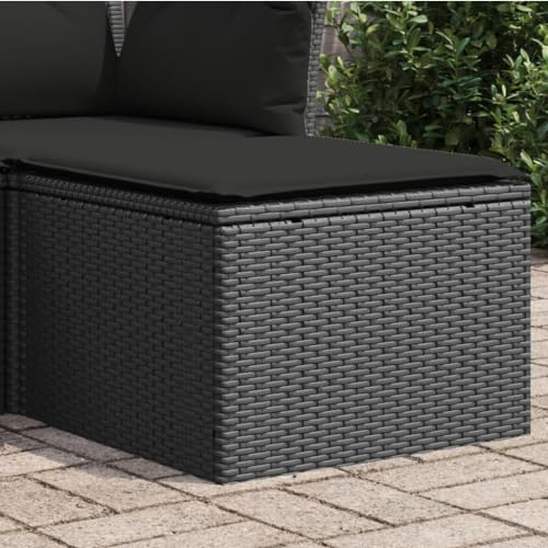 SECOLI Poly-Rattan Sofa mit Kissen Gartenhocker Garten Loungesofa Gartensofa Rattan Sofa Gartenhocker Kleines Balkon Sofa Balkonmöbel Rattansofa Polyrattan Gartenmöbel Set Balkon Lounge Schwar