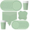 POPOYU Juego de 69 piezas de vajilla de papel verde salvia, platos de papel de fiesta verde salvia, mantel, vasos de papel y servilletas, juego de vajilla para cumpleaños, boda, fiesta de novia