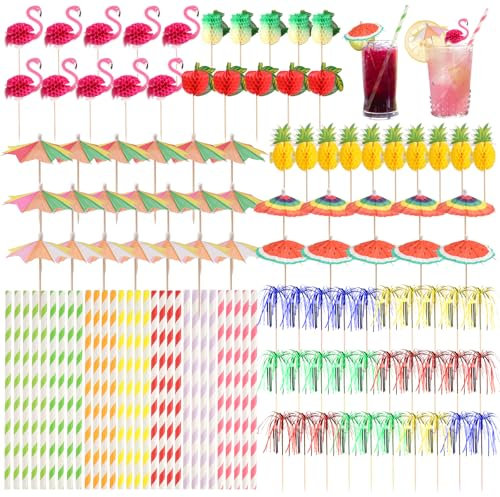 TIANCONGYUN 120 Piezas Decoración de Cocteles, Reutilizables Palillos Decorativos, Sombrilla con Grifo De Cerveza, Pajitas Comestibles Cocteles Para Decoraciones de Verano, Pool Party, Cocteleria