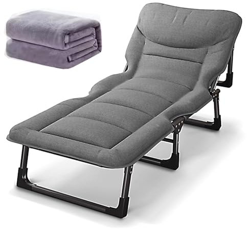 Gästebett Klappbar mit Matratze 4 Stufig Verstellbare Rückenlehne, Foldable Bed mit Decke, 160kg Belastbarkeit, Geeignet für Outdoor, Indoor, Camping