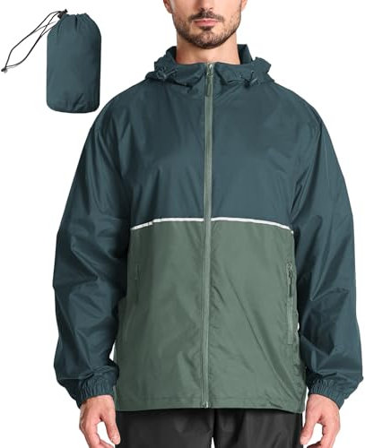 SwissWell Regenjacke Herren Wasserdicht Atmungsaktiv Faltbare Fahrrad Regenjacke mit Kapuze Leicht Wasserdichte Jacke für Wandern Reisen, Grün, XXL