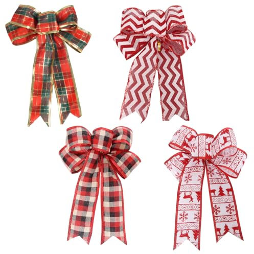 EIHI 4 Stück Schleifen Weihnachtsdeko - 24 x 19 cm rote schleifen für weihnachtsbaum - Groß Weihnachtsschleifen - Rot Christbaumschmuck Schleifen für Weihnachtsbaum Weihnachtskranz