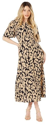 Dorothy Perkins Womens/Ladies Animal Print Angel Sleeve Midi Dress, Brown/Black, 18