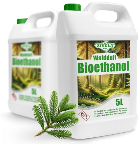 Bioetanol 96,6% 10L | Bio Alcohol Forest Aroma 96,6% 2x5L | Bioetanol para chimenea, chimenea de mesa, chimenea de bioetanol | Bioetanol Bosque | Combustión limpia, sin humo, llama viva y estable