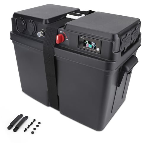 TIPHOPE 12V Battery Box Outdoor Portable Marine Battery Box Multi-Function Marine Smart Battery Box with Circuit Breaker for RV Marine Camping Trolling Motor-Waterproof