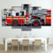 FatAco 5 Paneele Leinwand mit Rahmen Rasendes Feuerwehrauto Bild Kunstdruck Leinwand Gemälde Wandmalerei Home Office Wohnzimmer Schlafzimmer Dekoration Ready to Hang
