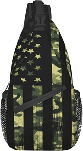 Lsjuee Camouflage American Flag Sling Bag Crossbody Sling Rucksack Schulter Brusttasche Reisen Wandern Daypack für Damen Herren Outdoor Sports