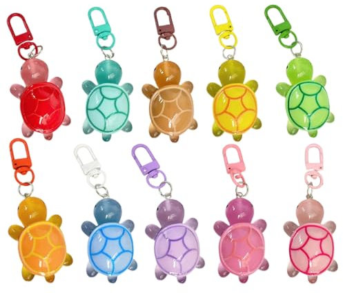 MZRAN Porte-clés pour femmes et filles, porte-clés tendance et lumineux en forme de tortues colorées, pendentif en alliage acrylique robuste, 10 couleurs, facile à utiliser, tenues élégantes, C150,