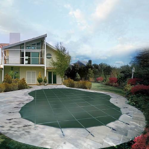 Winter Pool Cover 1 - 12 M Round Above Ground, Home Hotel Villa Huge Swimming Pools Safety Covers/ Inground Pool Leaf Net Cover/ Tarps Blue Black Green, with Brass Springs Anchor(Green Mesh,35ft/10.7m
